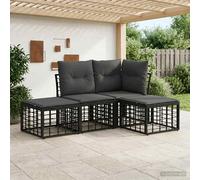 vidaXL Set di divani da esterno con cuscino 4 pcs Nero Poliestere, Set divano da esterno, mobili in rattan, sezionale, resistente agli agenti atmosferici, lounge in giardino
