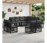 vidaXL Set di divani da esterno con cuscino 11 pcs Nero Poliestere, Set di divani eleganti per esterni, arredo giardino, relax con rattan resistente al tempo