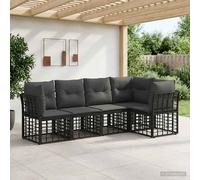 vidaXL Set di divani da esterno con cuscino 5 pcs Nero Poliestere, Un Divano da Giardino Elegante, Set Sezionale in Rattan, Mobili per Esterni, Comodo per Ogni Clima
