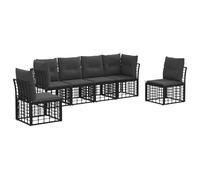 vidaXL Set di divani da esterno con cuscino 6 pcs Nero Poliestere, Set di divani di lusso per esterni, ensemble per lounge in giardino, mobili per relax, comfort in ogni clima