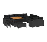 vidaXL Set di 13 divani da giardino con cuscino, nero, in polyrattan, in acacacia, 3 pezzi, da giardino, con cuscino, colore: nero