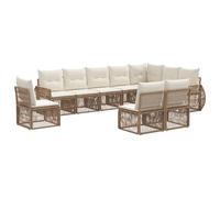 vidaXL Set di divani da giardino, 10 pezzi, beige e bianco crema, divano da giardino moderno, design resistente alle intemperie, sedute modulari, sedie imbottite, set in rattan