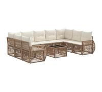 vidaXL Set di divani da giardino, 10 pezzi, beige e bianco crema, divano da giardino moderno e versatile, design modulare, sedili imbottiti per esterni, lounge in rattan espandibile