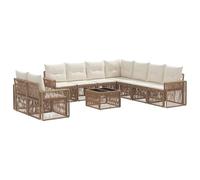 vidaXL Set di divani da giardino, 10 pezzi, beige e bianco crema, set di divani da giardino, sedili moderni, design modulabile resistente alle intemperie, in rattan sintetico con cuscini