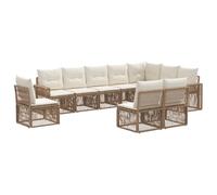 vidaXL Set di divani da giardino, 10 pezzi, beige e bianco crema, set moderno di divano da giardino, ideale per il patio, con cuscini comodi e design modulare