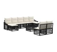 vidaXL Set di divani da giardino, 10 pezzi, colore nero polyrattan, set di divani da giardino, design moderno, resistente alle intemperie, cuscini rimovibili, arredamento esterno confortevole