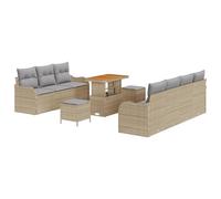 vidaXL Set di divani da Giardino da 10 Pezzi con Cuscini Beige in polirattan Acacia Mobili da Esterno per Patio e Balcone Design modulare Resistente alle intemperie Facile da Pulire 3 posti PE Tre d