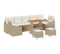 vidaXL Set di divani da Giardino 10 Pezzi con Cuscini Beige in Rattan Poliestere Acacia mobili modulari da Esterno Divano angolare per 4 Persone Panna