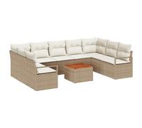 vidaXL Set di divani da Giardino 10 Pezzi con Cuscini Beige Polyrattan Acacia, Divano da Giardino 2 posti con Cuscini Beige Polyrattan