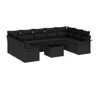 vidaXL Set Divano Sezionale da Giardino 10 Pezzi con Cuscini, Design Modulare, Nero, Rattan Sintetico, Resistente all'Acqua, Struttura Durevole, Mobili da Patio per Giardino e Balcone, Divano 9 Post