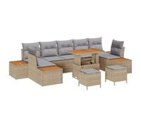 vidaXL Set di Divani da Giardino 10 Pezzi con Cuscini Beige Rattan Confortevole Mobili da Esterno Sedute per 6 Piedini Regolabili Sezionale 3 Posti Tre Divani