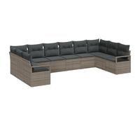 vidaXL Set di Divani da Giardino 10 Pezzi con Cuscini Grigio Polyrattan, Divano da Giardino Due Posti con Contenitore & Cuscini Grigio Polyrattan