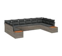 vidaXL Set di Divani da Giardino 10 Pezzi con Cuscini Grigio Rattan Poly Acacia Seating Modulare Esterno Piedini Regolabili per Spazi Relax Resistente e Confortevole Sezionale Resistente alle Intemp