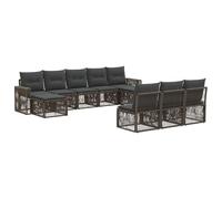 vidaXL Set di divani da giardino, 10 pezzi, grigio e grigio scuro, divano da giardino modulare moderno, resistente alle intemperie, seduta comoda per esterni, con cuscini in schiuma