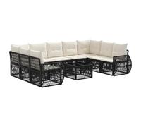 vidaXL Set di divani da giardino, 10 pezzi, nero e bianco crema, divano da giardino moderno e versatile, design modulare, sedili imbottiti per esterni, lounge in rattan espandibile