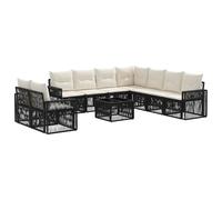 vidaXL Set di divani da giardino, 10 pezzi, nero e bianco crema, set di divani da giardino, sedute esterne moderne, design modulare resistente, rattan sintetico e cuscini in schiuma