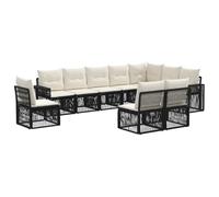vidaXL Set di divani da giardino, 10 pezzi, nero e bianco crema, set moderno di divano da giardino, ideale per il patio, con cuscini comodi e design modulare