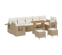 vidaXL Set di Divani da Giardino 10 Pz con Cuscini Beige in Rattan Naturale, Piedini Regolabili, Mobili per Esterni per Patii. Include Tavolini e Tavoli Laterali, Sistemazione per Sedute in Patios M