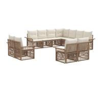 vidaXL Set di divani da giardino, 11 pezzi, beige e bianco crema, divano da giardino moderno, resistente alle intemperie, modulo in rattan, divano chic per rilassarsi in cortile