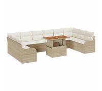 vidaXL Set Divano da Giardino 11 Pezzi con Cuscini Beige in Polyrattan e Acacia, Divano da Giardino a 2 Posti con Cuscini Beige in Polyrattan