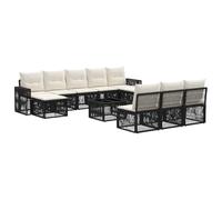 vidaXL Set di divani da giardino, 11 pezzi, colore nero e bianco crema, divano da giardino, design moderno e resistente alle intemperie, comodo e modulabile con cuscini in schiuma