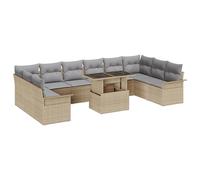 vidaXL Set da 11 Pezzi Divano Giardino Beige e Grigio in Polyrattan con Cuscini per Balcone Patio Resistente all'Acqua UV Comfort Mobili Divano modulare Tavolo da caffè 4 posti