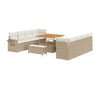 vidaXL Set di Divani da Giardino in Rattan Polyrattan Acacia Beige con Cuscini | Mobili da Esterno | Divano Sezionale a Quattro Posti | Modulare | di Lusso