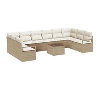 Set Divano da Giardino vitaXL da 11 Pezzi con Cuscini Rattan Poliestere Marrone, Divano da Giardino vitaXL per 2 Persone con ripostiglio e Cuscini Rattan Poliestere Beige