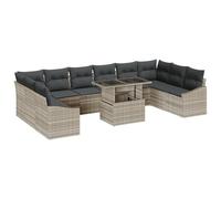 vidaXL Set di Divani da Giardino 11 Pezzi con Cuscini Grigio Chiaro Polyrattan