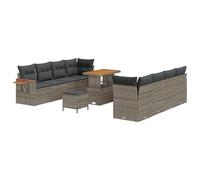 vidaXL Set di 11 divani da giardino con cuscino, grigio polyrattan, acacacia, 3 pezzi, per giardino, sala da pranzo, con cuscino, colore: grigio, polyrattan di acacia