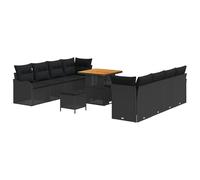 vidaXL Set di divani da Giardino 11 Pezzi con Cuscini Nero Polyrattan Acacia Mobili da Esterno Divano Imbottito Modular Tre posti Patio Sezionale per