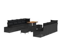 vidaXL Set di divani da Giardino 11 Pezzi con Cuscini Nero Polyrattan Acacia Mobili da Esterno Patio Divano modulare da Tre posti