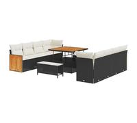vidaXL Set di Divani da Giardino 11 Pezzi con Cuscini Nero Polyrattan Acacia per Posti a Sedere All'Aperto | Design Modulare Resistente alle Intemperie Piedini Regolabili Superfici Irregolari Perfet