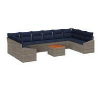 vidaXL Set di divani da giardino, 11 pezzi, grigio e blu marino, moderno divano modulare in acacia, ideale per cortili, sedili flessibili e materiali resistenti al sole