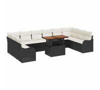 vidaXL Set di divani da Giardino 11 Pezzi in Rattan Sintetico Nero e Legno modulare con Cuscini per 6 Persone. Mobili Moderni per terrazzo, Patio e Lounge in Giardino.