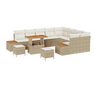 vidaXL Set Divano da Giardino 12 Pezzi con Cuscini Beige Rattan Polimerico Legno di Acacia