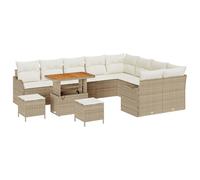 vidaXL Set di Divani da Giardino 12 Pezzi con Cuscini Beige Rattan Polietilene Acacia Tavolo Mobili da Esterno Moderni per Rilassarsi e Incontri Sociali Divano da Patio Modulabile