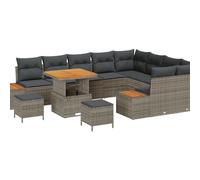 vidaXL Set di Divani da Giardino 12 Pezzi con Cuscini Grigi in Rattan Sintetico e Acacia - Arredo Esterno per Patio e Balcone, Lounge e Tavolo da Pranzo, Ideale per Incontri All'Aperto in Giardino