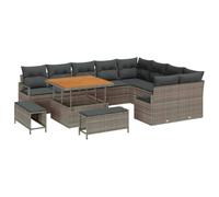 vidaXL Set di divani da Giardino 12 Pezzi con Cuscini Grigio Polyrattan Acacia, Divano da Giardino 2 posti con Spazio di stoccaggio e Cuscini Grigio Polyrattan, Set da Pranzo Giardino 3