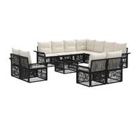 vidaXL Set di divani da giardino, 12 pezzi, nero e bianco crema, divano da giardino moderno, resistente alle intemperie, modulo in rattan, divano chic per rilassarsi in cortile