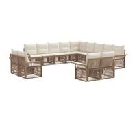 vidaXL Set di divani da giardino, 13 pezzi, beige e bianco crema, divano da giardino moderno, mobili da patio resistenti alle intemperie, design modulare per ponti e aree di riposo