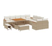 vidaXL Set di Divani da Giardino 13 Pezzi con Cuscini Beige Polyrattan Resistente alle Intemperie Lounge Confortabile per Balconi e Patii. Mobili Sezionali Contemporanei.