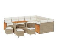 vidaXL Set di Divani da Giardino 13 Pezzi con Cuscini Beige Rattan e Tavolo in Acacia Resistente ai Raggi UV Divano da Esterno per Balcone Patio Spazioso Posti a Sedere 5 Mobili Lettino Sezionale Se