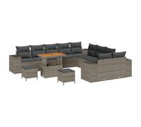 vidaXL Set di 13 divani da giardino con cuscino, grigio polyrattan di acacia, 3 pezzi, tavolo da pranzo da giardino con cuscino, grigio polyrattan di acacia