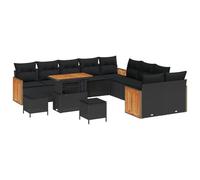 vidaXL Set di divani da Giardino 13 Pezzi con Cuscini Neri in polyrattan Acacia | Divano da Esterno sezionale Moderno per 5 Persone in Estate con Cerniera Removibile Inclusi Seduta Lovelace 3 posti