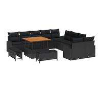 vidaXL Set di Divani da Giardino 13 Pezzi con Cuscini Nero Polyrattan Acacia, Divano da Giardino a 2 Posti Contenitore e Cuscini Nero Polyrattan, Set da Pranzo da Giardino 3 P