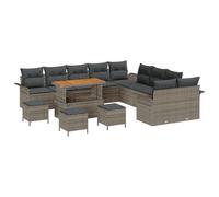 vidaXL Set di Divani da Giardino 14 Pezzi con Cuscini Grigio Rattan Poliolefine Acacia, Divano da Giardino 2 posti con Ripostiglio e Cuscini Grigio Rattan Poliolefine, Set da Giardino 4