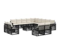 vidaXL Set di divani da giardino, 14 pezzi, nero e bianco crema, divano da giardino moderno, resistente alle intemperie, sedute modulari per patio, terrazza, balcone o giardino