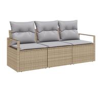 vidaXL Set divano da giardino 3 pezzi con cuscini beige poli rattan, divano da giardino a 2 posti con cuscini beige poli rattan
