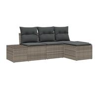 vidaXL Set di Divani da Giardino in 4 Pezzi con Cuscini Grigi in Polyrattan